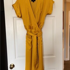 J. Crew Mustard Midi Wrap Dress